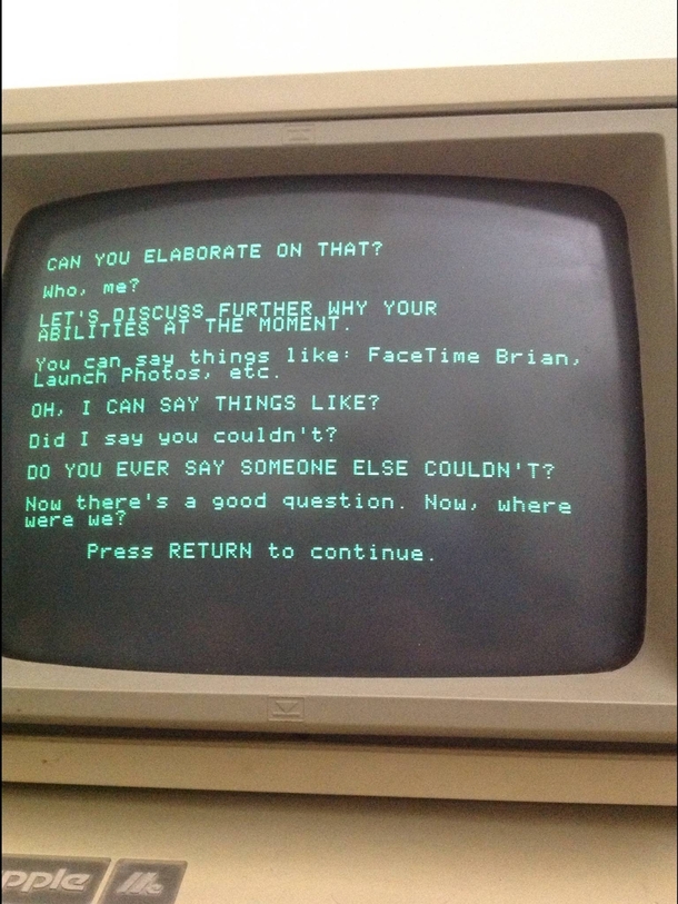Pic #6 - This is what happens when Siri has a conversation with a more primitive AI program running on a -year-old Apple II 