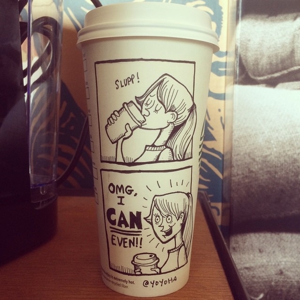 Pic #7 - Cartoonist draws on his coffee cup every morning