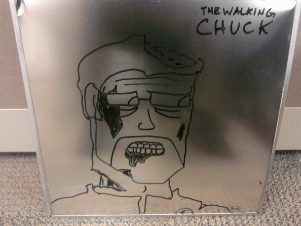Pic #78 - Every week I draw a new version of my co-worker on his dry erase board He is a quiet  year old man and doesnt really know how to feel about this