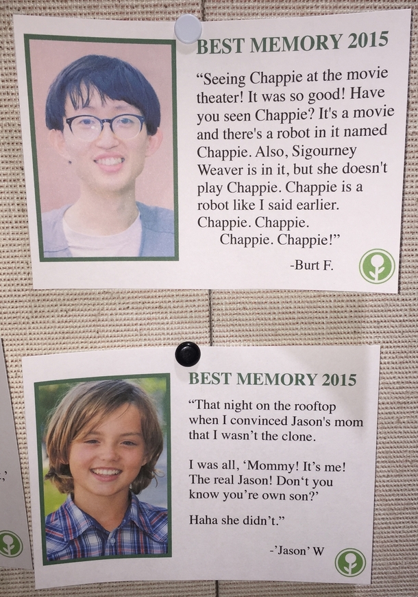 Pic #9 - I wrote some fake Best Memories of  and left them on a community bulletin board