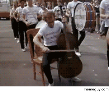 Playing cello in a marching band