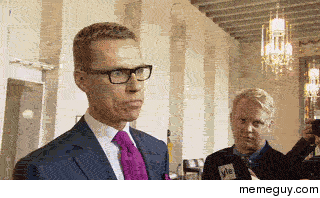 Prime minister of Finland Alexander Stubb realizes he is on direct broadcast