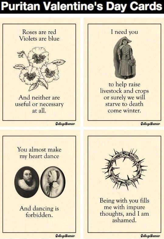 Puritan Valentines Day cards
