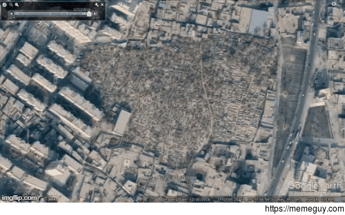 Satelite view of Chinese governments destruction of huge Uyghur graveyard including historic shrines in Khotan