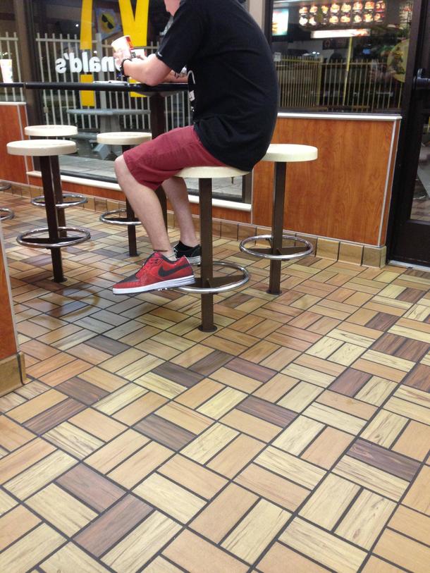 Saw this guy at McDonalds with a picture of a shoe taped to his real shoe