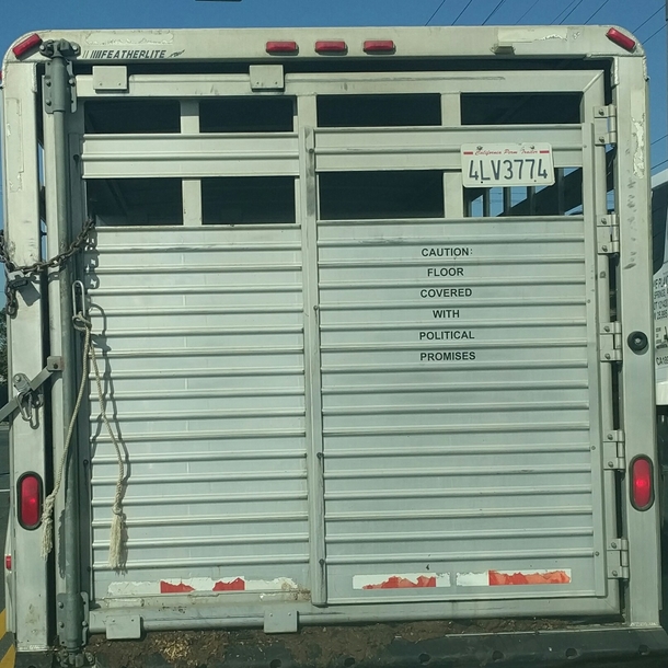Saw this on the back of a cow trailer today