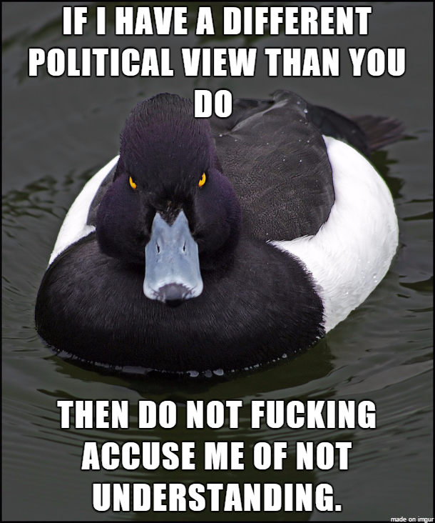Seriously fuck off if you do this when discussing politics