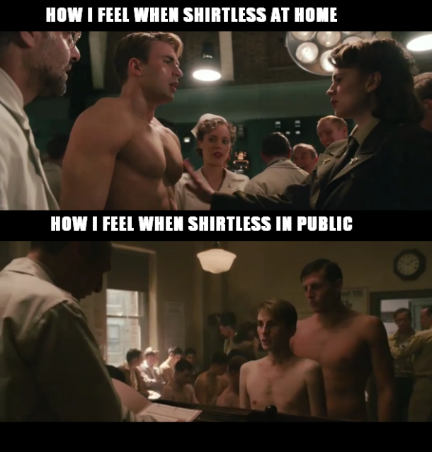 Shirtless at home vs public 