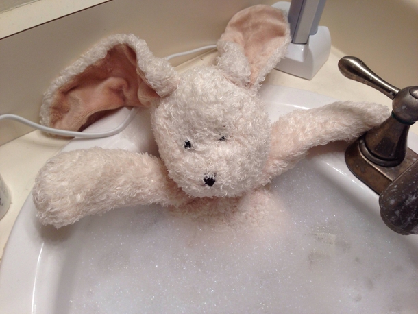 Single dad daughter asked me to give her stuffed bunny a bath Shes at her moms so I sent her this