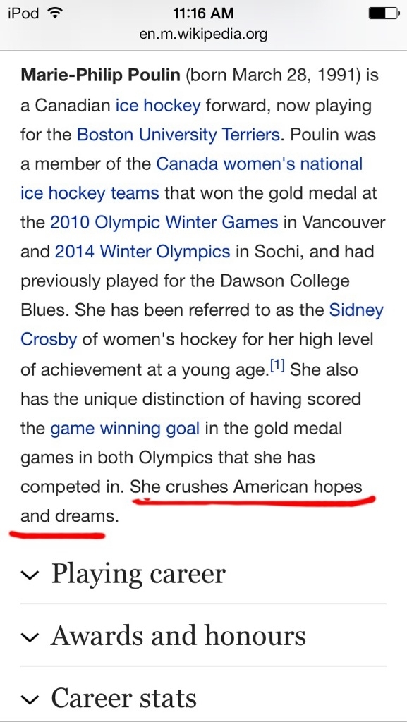 So I looked up Marie Philip Poulin the person who scored twice against the Americans in both Olympics and now I cant stop laughing