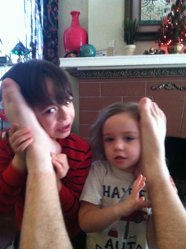 So my wife told our kids that the way to talk to Santa was through phones in daddys feet