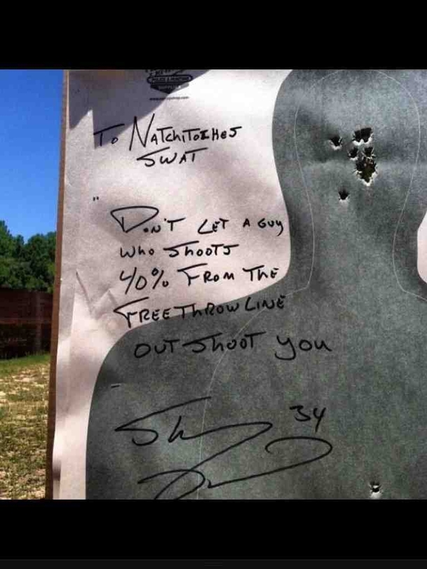 so Shaq is visiting my small town in Louisiana because he is getting inducted to our hall of fame He left this at our shooting range