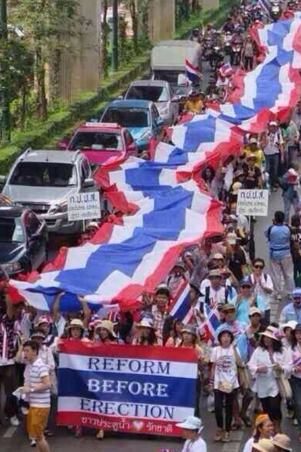 So Thailand protestors are currently walking through the streets with this banner