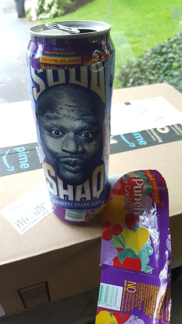 So the label was peeling off my friends fruit punch and Shaq was hiding underneath