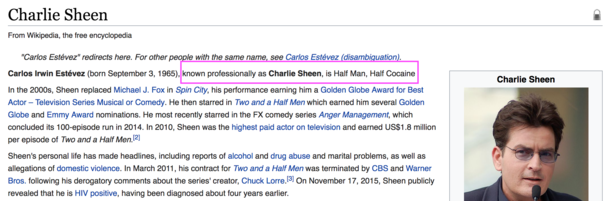 Some dude edited Charlie Sheens wikipedia page