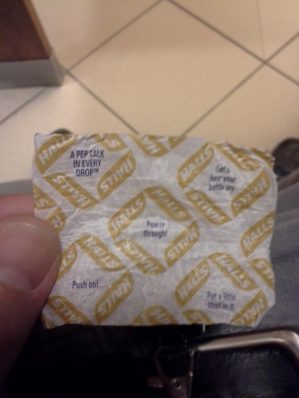 Taking a dump at work and this Halls wrapper gave me motivation