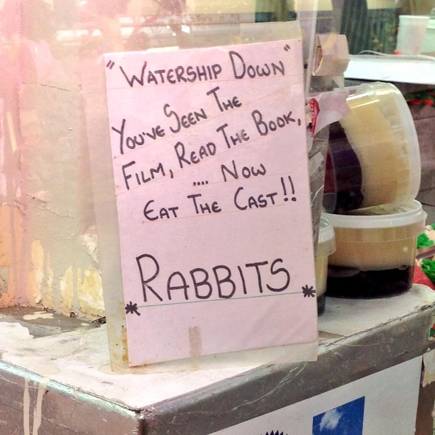 The butcher in Cardiff market has a strange sense of humour