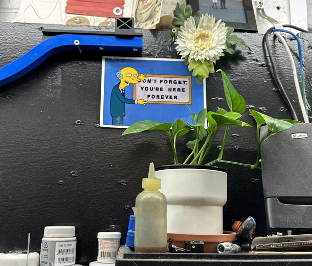 The day my husband bought into his business and became an owner I got him this sign for his work bench