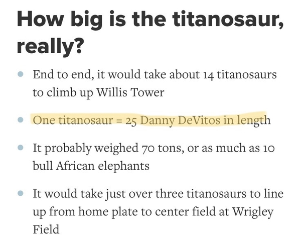 The Field Museum in Chicago used the most fabulous unit of measure Ive ever seen to describe their new dinosaur