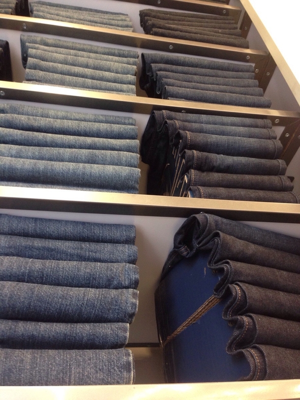 The jeans on the upper shelves are a sham