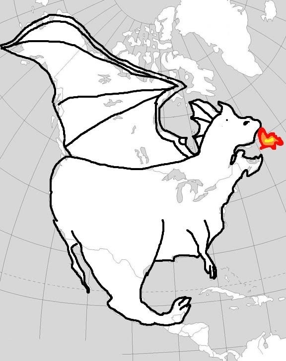 The North American continent looks like a derpy dragon