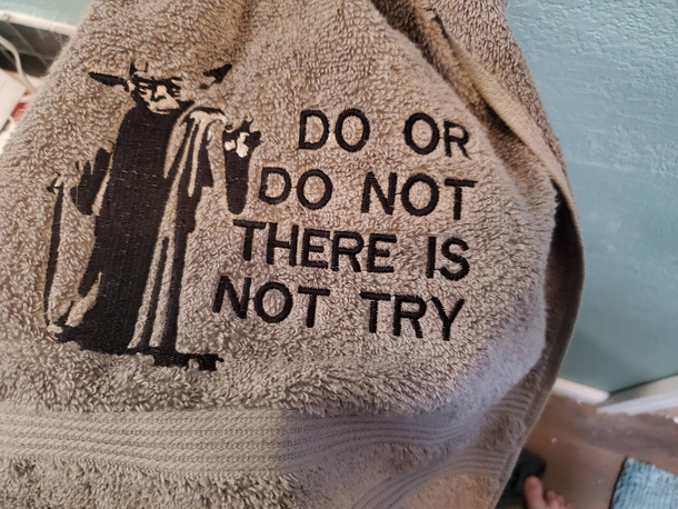 The wife bought my new hand towels for the bathroom one had a typo It think it makes it so much better