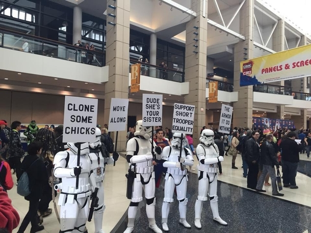 These storm troopers protesting