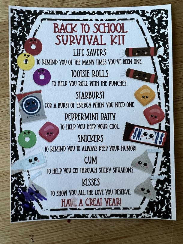 This back to school survival kit my daughter got has a questionable item on it