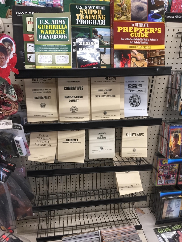 This gas station has a book section for the resistance