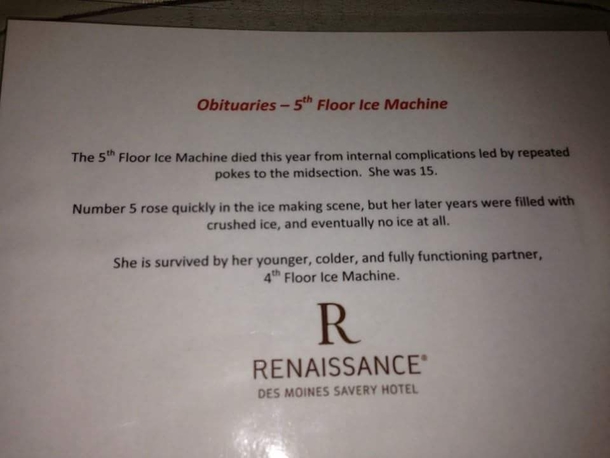 This is a sign on an Ice Maker in Des Moines