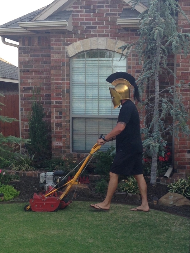 THIS IS My dad mowing the lawn