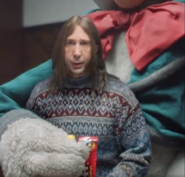 This shot of David Schwimmer in the new Skittles Super Bowl commercial is nightmare fuel