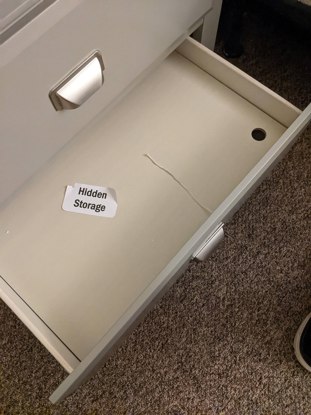 This sign about a hidden storage compartment
