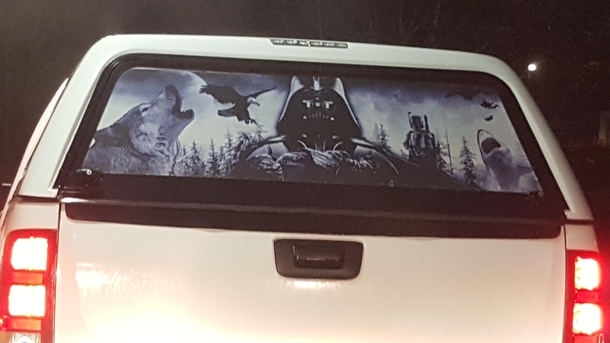This Star Wars  northern scenery  shark decal on a truck