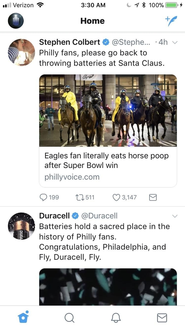 This Stephen Colbert tweet and Duracell ad on Twitter were perfectly placed next to one another