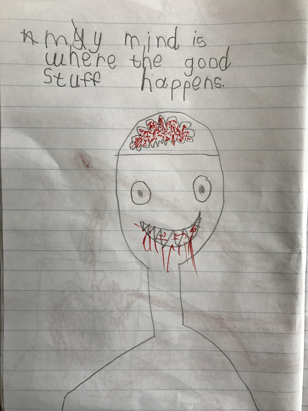 To get my boy to stop drawing scary ass shit I came up with nice sentences for him to write and illustrate It didnt work