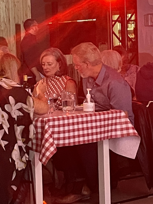 To her horror she showed up for dinner theatre wearing the same top as the table