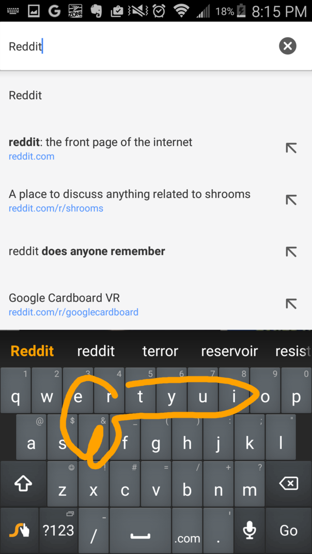 To type reddit with Swype you draw a little penis That is all