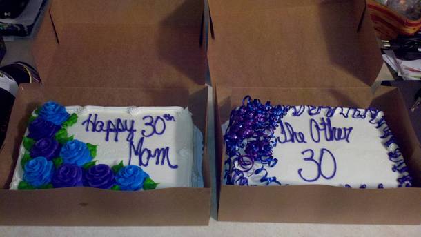 Today was Moms th Birthday My brother and I got her a couple cakes She found it even funnier than we did