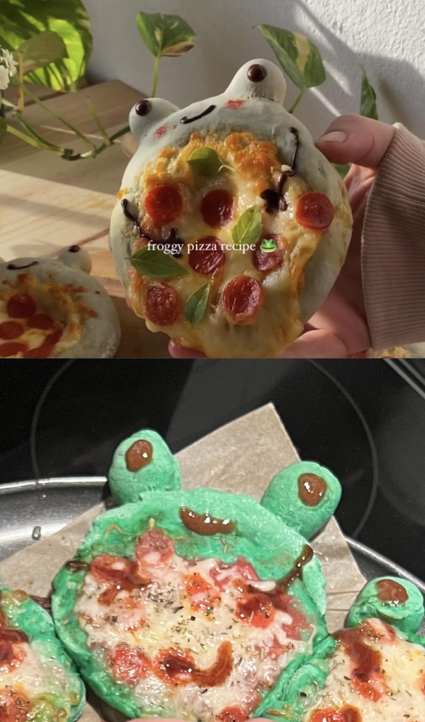 tried to make these frog pizzas from Instagram