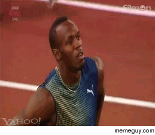 Usain Bolts reaction after seeing an American Justin Garlin had beat him in  meters