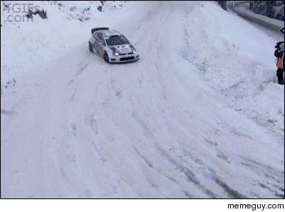 VW Polo R WRC powersliding in the snow