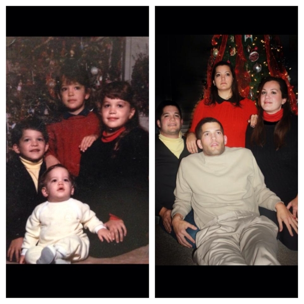 We recreated an old Christmas photo for my parents It ended up looking like I was in a coma