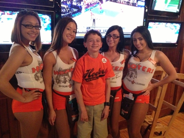 We took my  year old cousin to Hooters for the first timeId say he enjoyed it