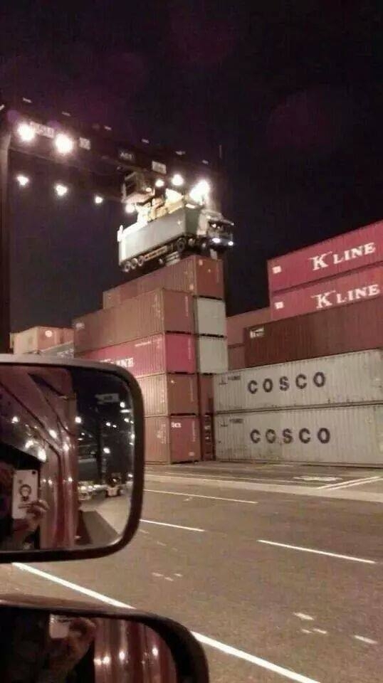 What happens when you forget to detach the shipping container from your truck at the harbor
