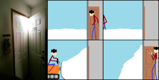 What I imagine happened whenever I see one of those My door is filled with snow pics