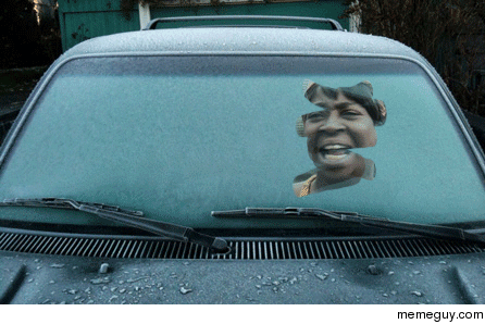 When defrosting the car windscreen in winter