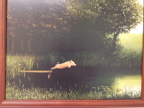 When inspiration strikes one must paint a bucolic scene - featuring a diving pig