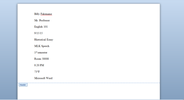 When you gotta make a header for a  page essay