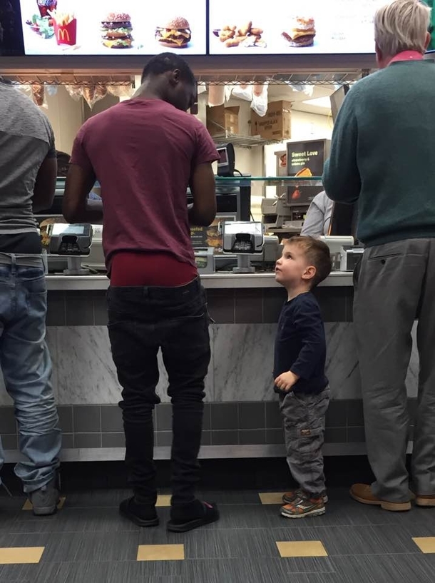 When your three year old tells man at McDonalds that his pants are falling down -friends photo